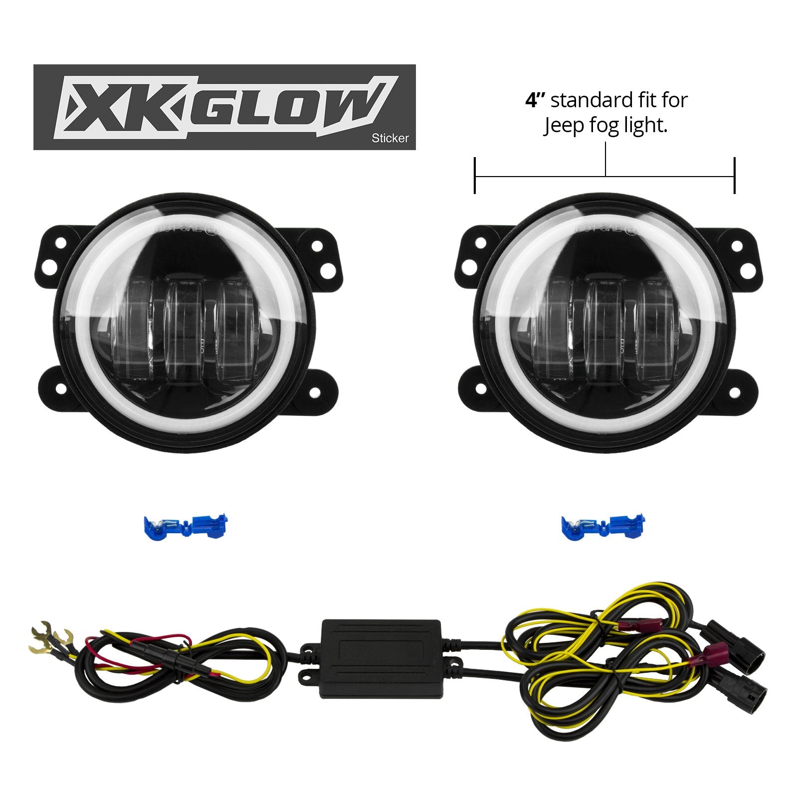 4in XKGLOW LED Fog Light Kit 2pc for Jeep Wrangler JK with Switchback Halo White DRL + Amber Turn Signal