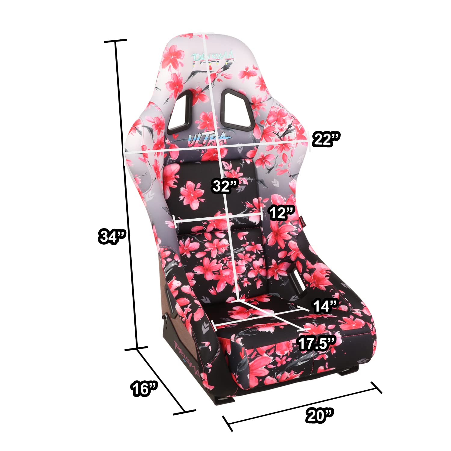 NRG Innovations Prisma FRP-303-SAKURA Fixed Back Bucket Racing Seat with Bottom Mount Bracket,Ombre Sakura Print/Pink Sparkled Paint Back