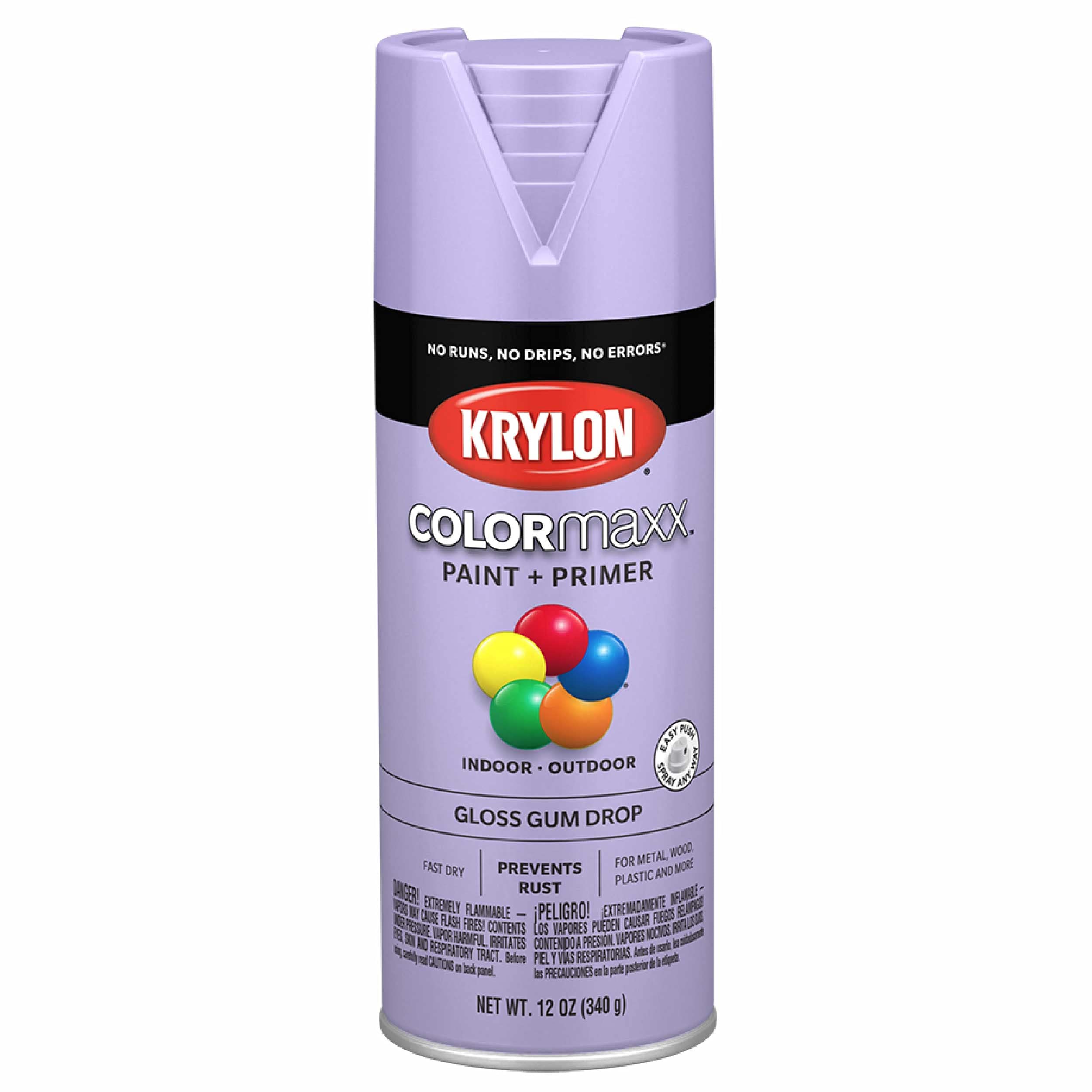 Krylon K05521007 Spray Paint and Primer COLORmaxx for Indoor/Outdoor Use, Gloss Gum Drop Purple 12 Ounce (Pack of 1)