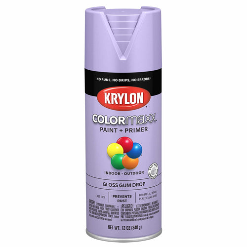 Krylon K05521007 Spray Paint and Primer COLORmaxx for Indoor/Outdoor Use, Gloss Gum Drop Purple 12 Ounce (Pack of 1)