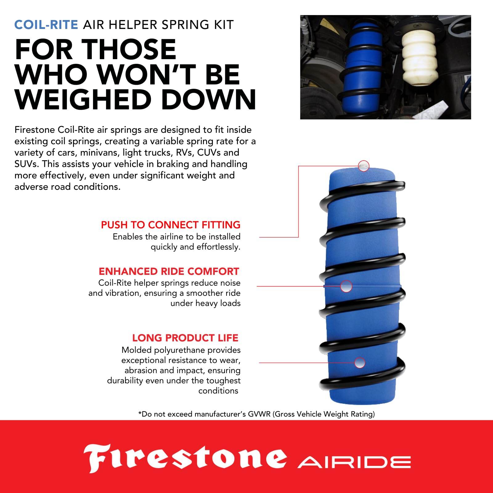 Firestone Coil-Rite Airide 4175 Rear Air Spring Kit fits 2019-2025 RAV 4 AWD & 2014-2020 Rogue | Not Compatible with in-Bed Hitch | 1,000 lbs Load Capacity | 5-35 PSI | Installation Easy