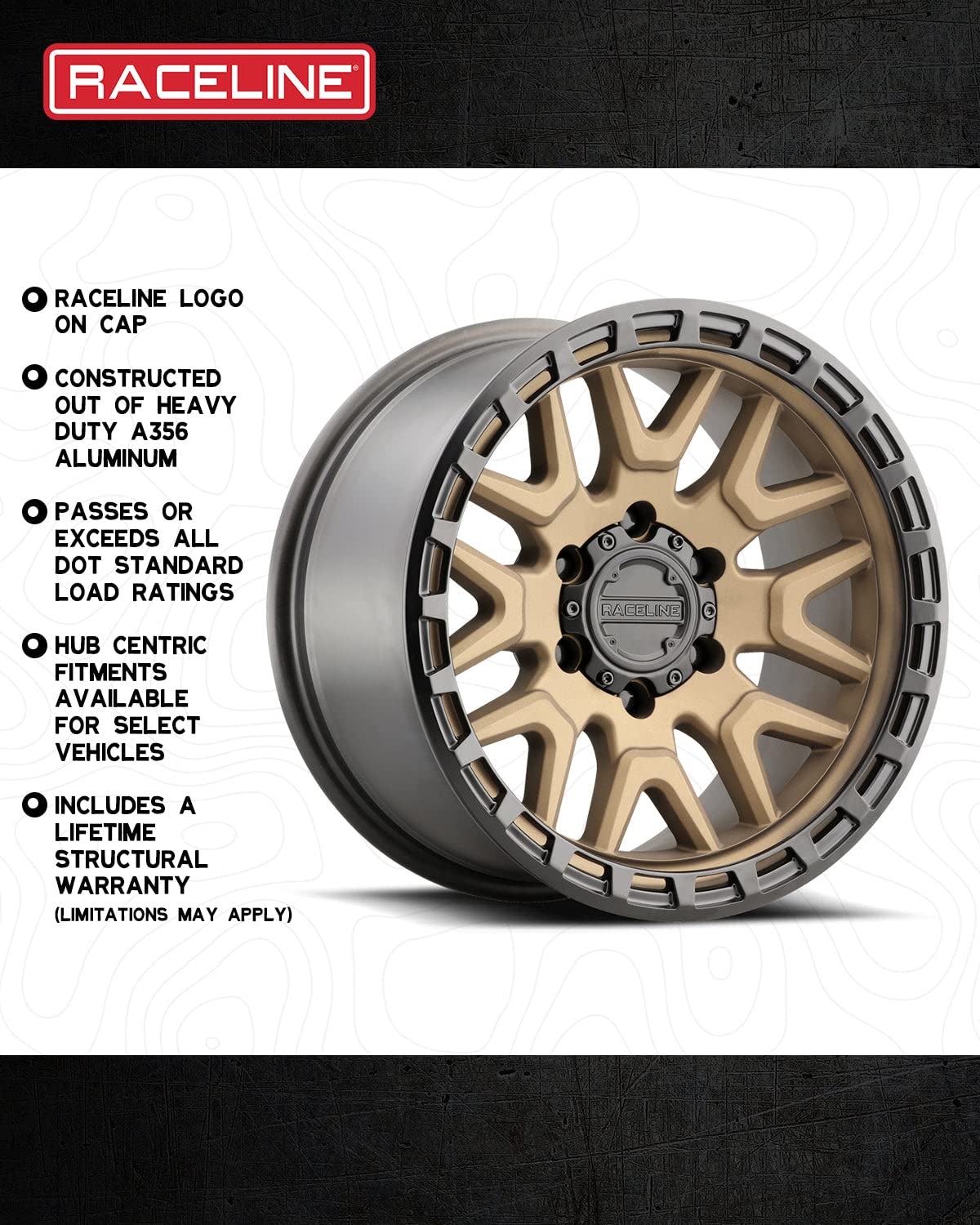 18X9"8X180 Bolt Pattern Raceline Wheels 953BZ KRANK Wheel +18mm Offset/(5.71"B/S) Split Spoke Aluminum Passenger Car Wheels, Full Size Replacement Bronze Car Rims
