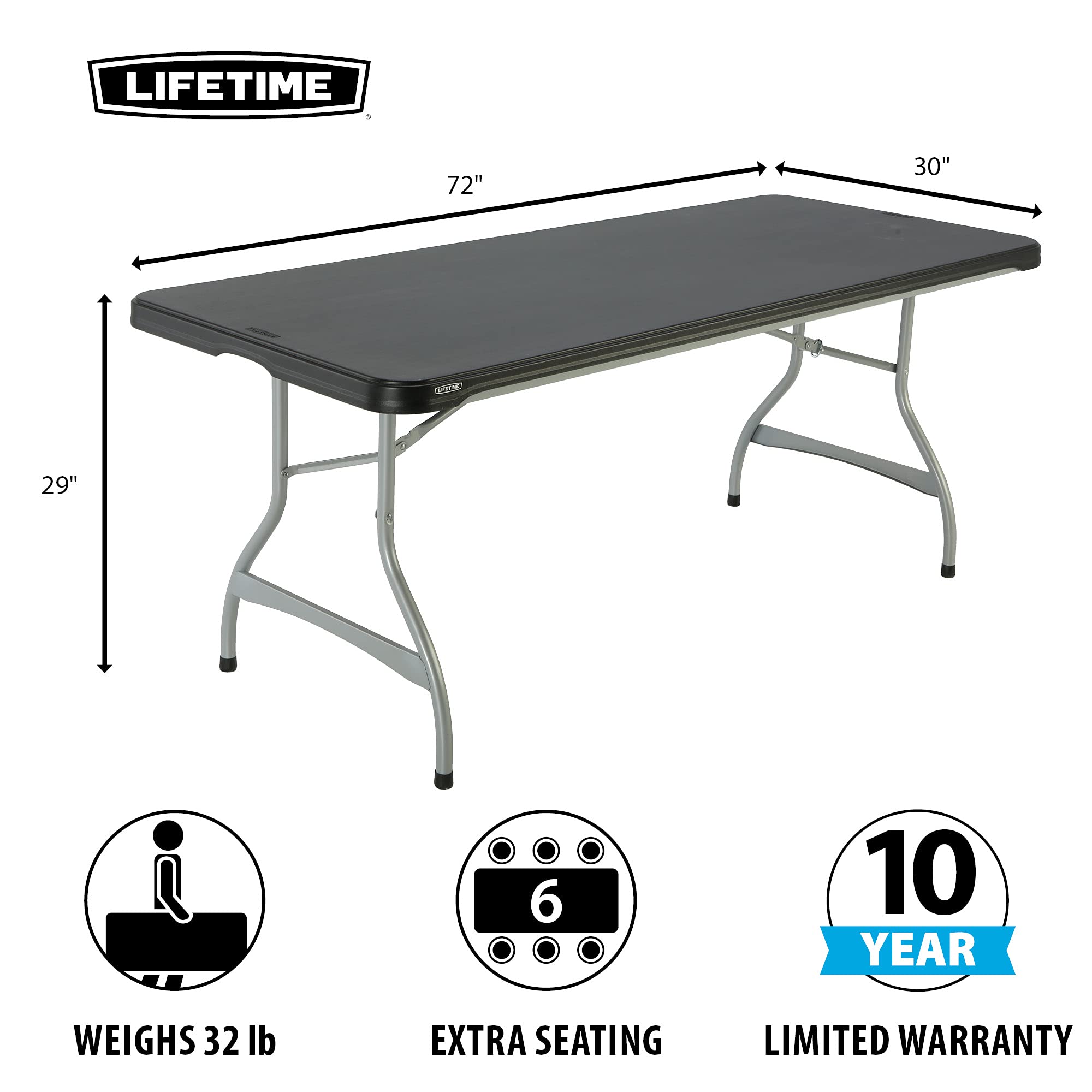 280350 LIFETIME Products Commercial Stacking Folding Table, 6', Black