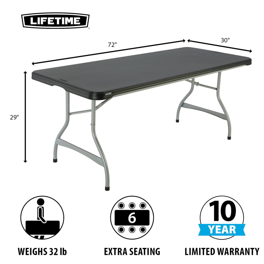 280350 LIFETIME Products Commercial Stacking Folding Table, 6', Black