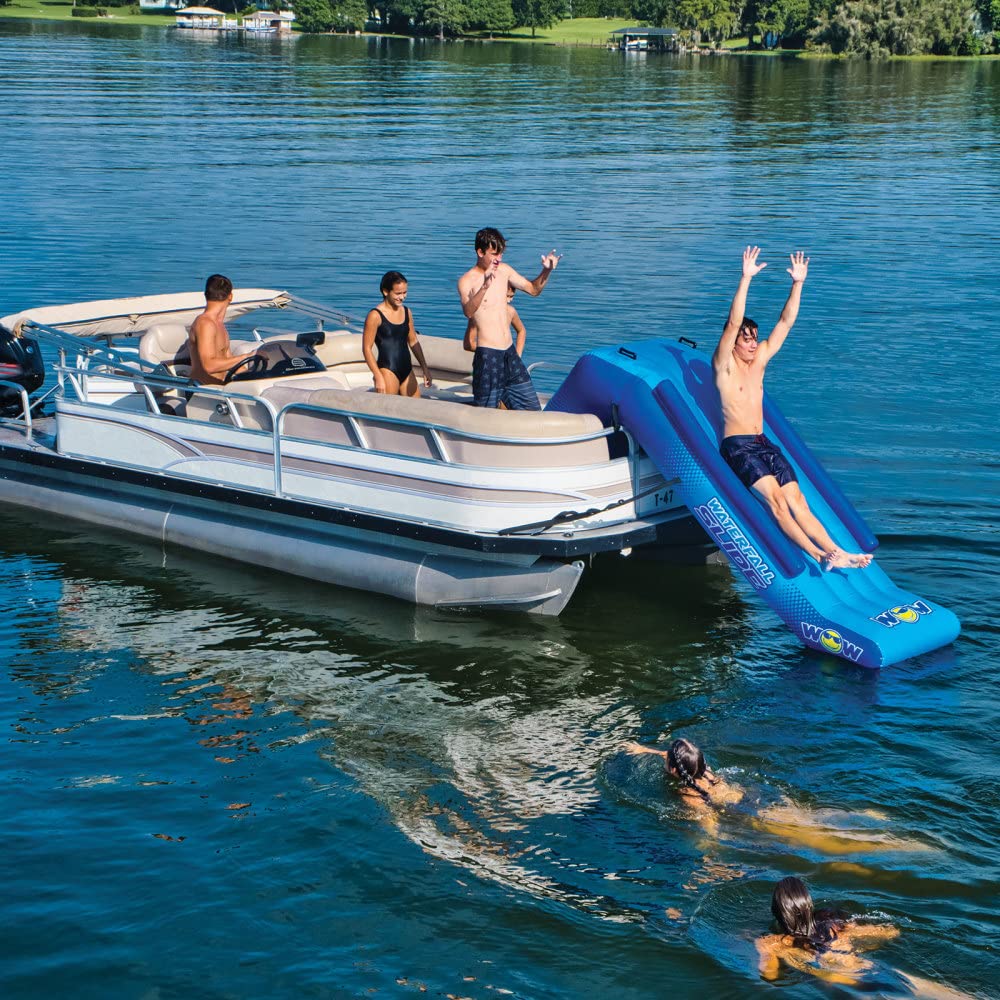8 ft Wow Sports Inflatable Pontoon Waterfall Slide for Boats - Perfect Summer Lake Party Accessory for Kids & Adults