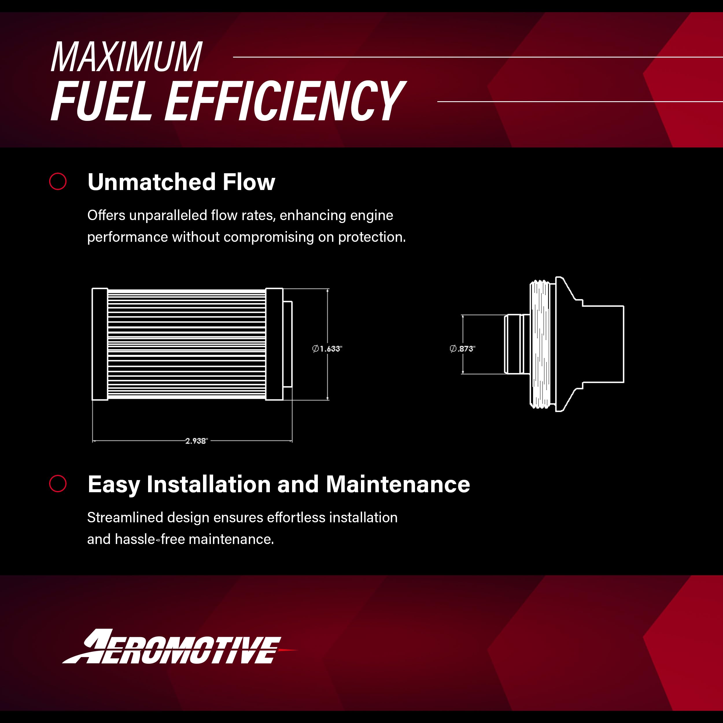 Inline Fuel Filter Element Aeromotive 12347, 10 Micron Rating, Cellulose Media, Male AN-06, Port, Gas and Diesel, 2" OD