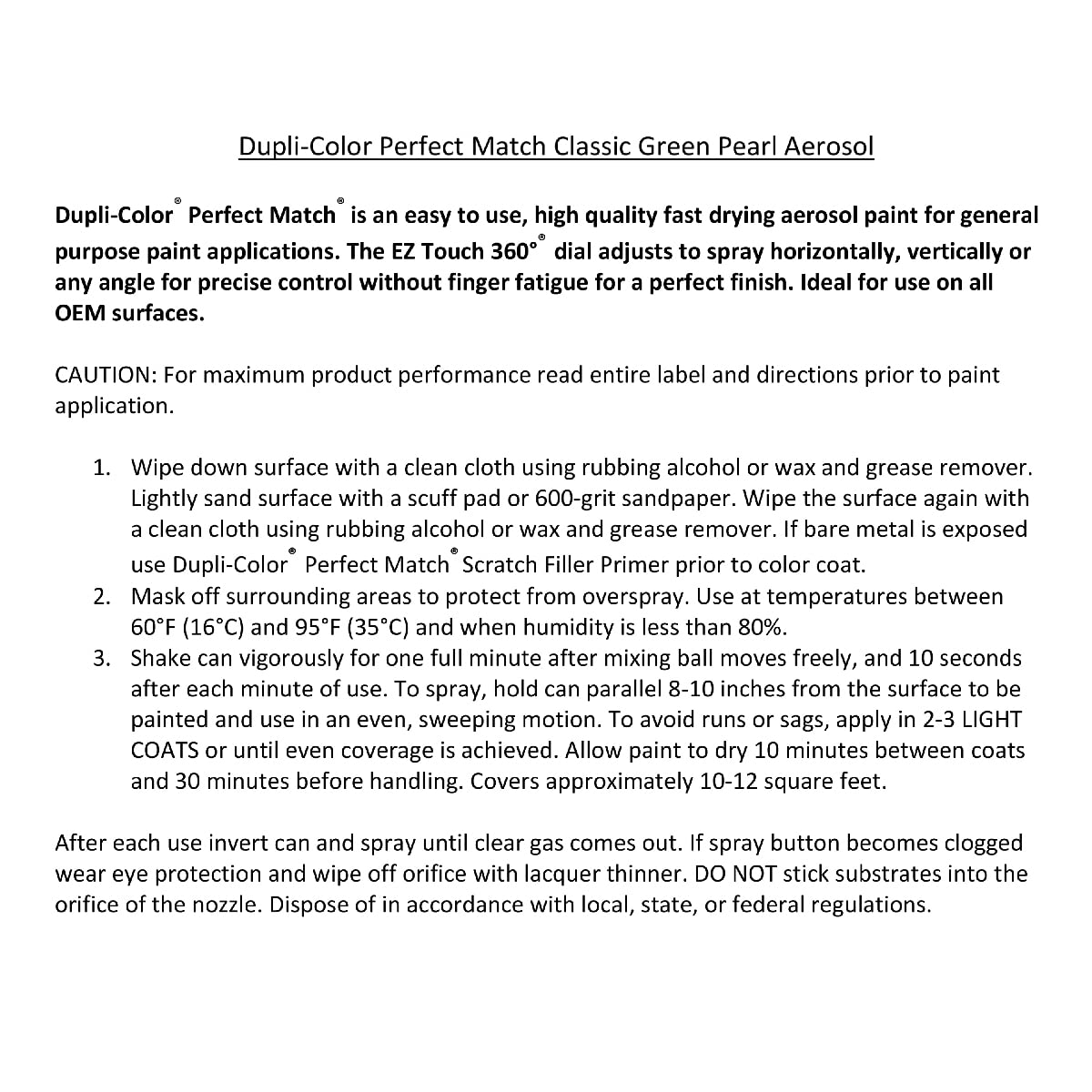 Perfect Match Dupli-Color EBTY15977 Automotive Spray Paint – Toyota Classic Green Pearl, 6P2 – 8 oz. Aerosol Can