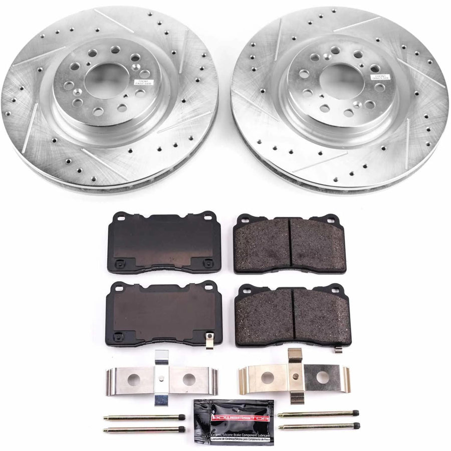 Power Stop K7869 Z23 Carbon Fiber Brake Pads with Drilled & Slotted Brake Rotors Kit For Honda Civic 2017-2019 [Model Specific]