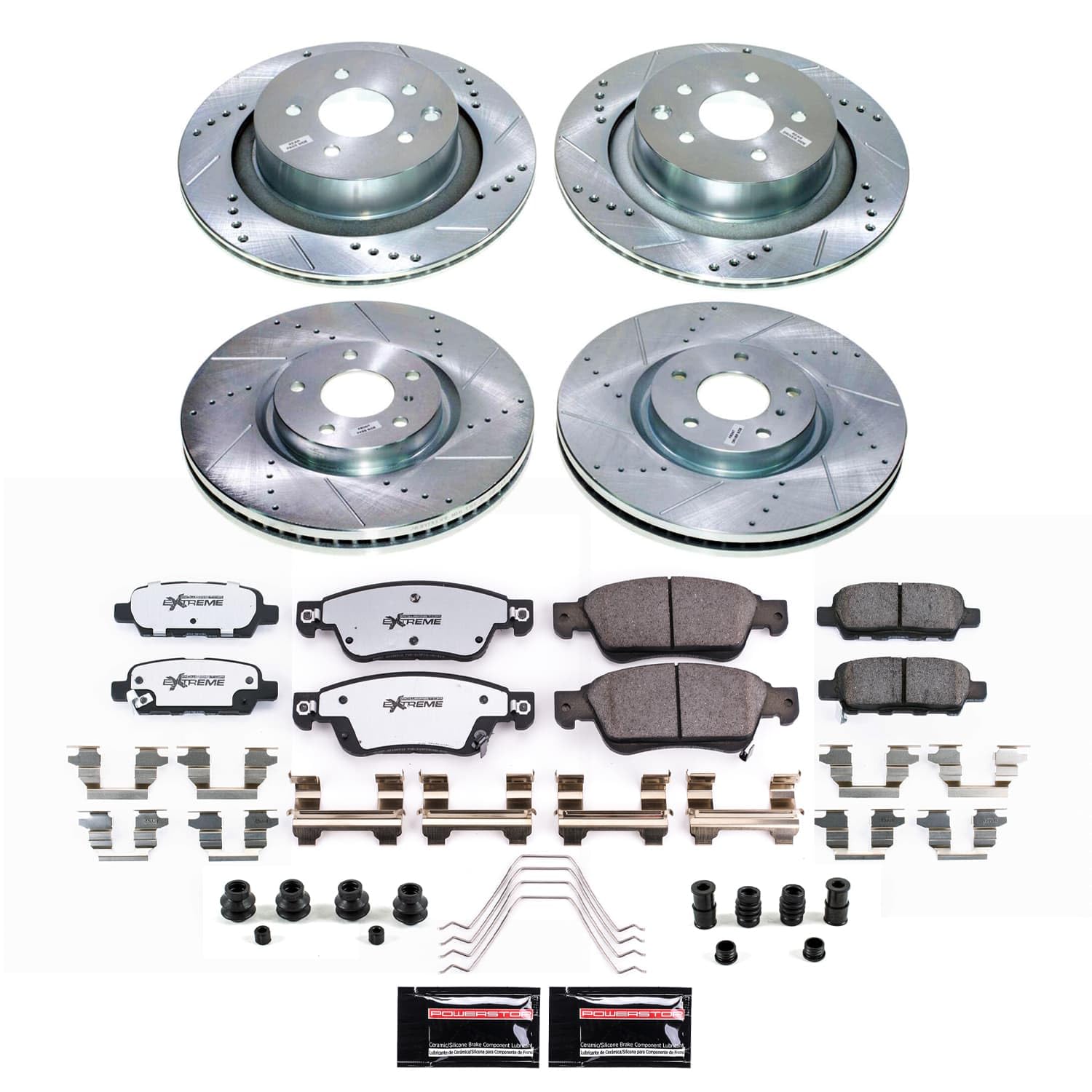 Z26 Carbon-Fiber Ceramic Brake Pads POWERSTOP with Drilled and Slotted Rotors Brake Kit For INFINITI Q60 2014-2015 [Vehicle Specific]