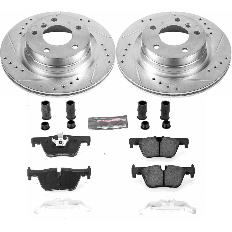 Power Stop K6656 Rear Brake Pads Z23 Carbon Fiber with Drilled & Slotted Brake Rotors Kit For BMW 228i, 228i xDrive, 230i, 230i xDrive, 320i, 328d, 328i, 428i, 428i xD [Model Specific]