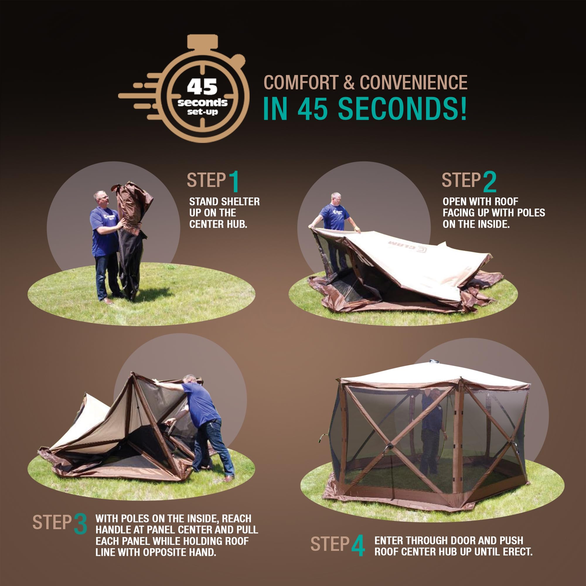 Pop Up CLAM Screen Tent, Outdoor Camping Gazebo Canopy, Venture, 9' x 9', Green