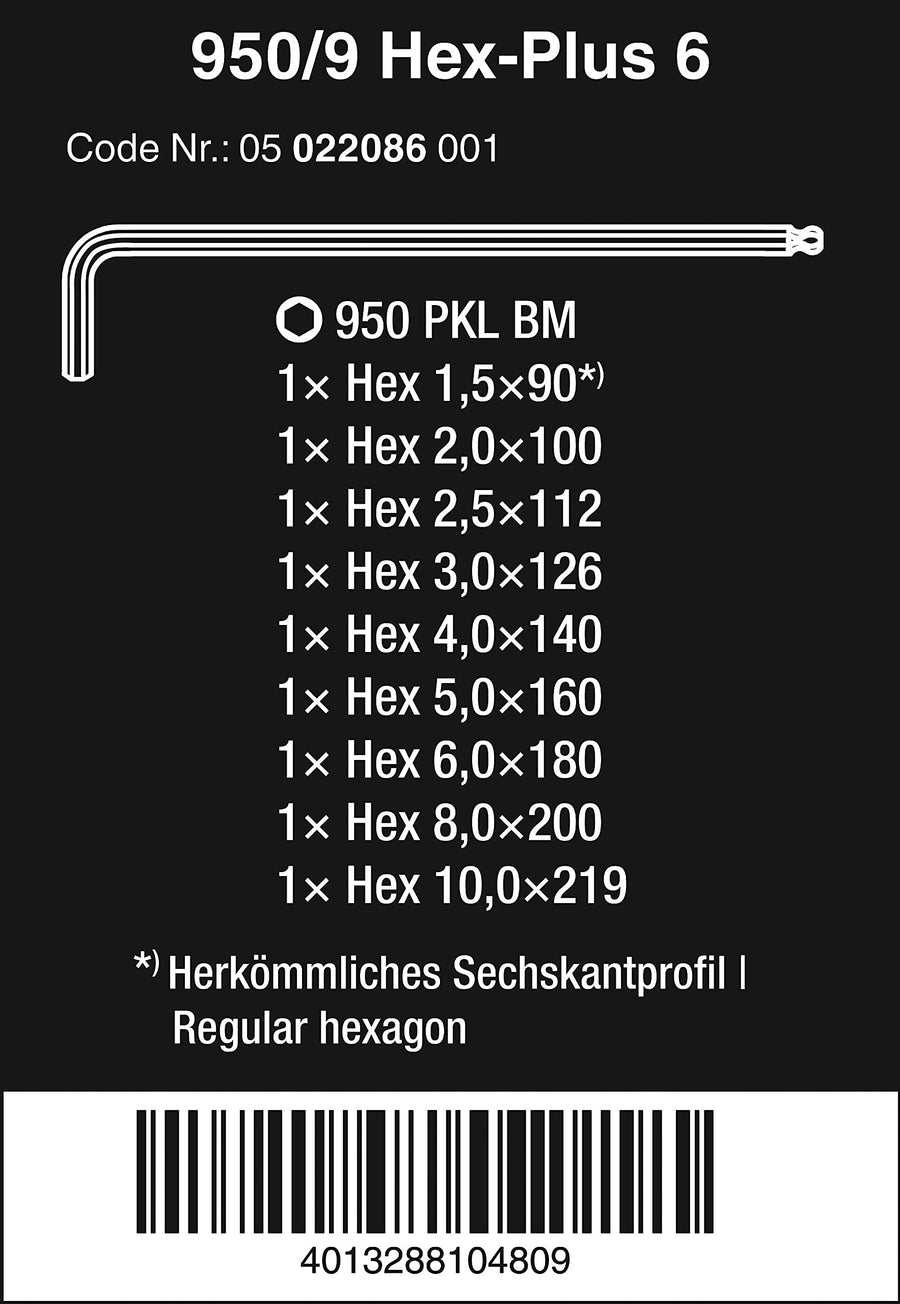 Long ARM 950 PKL/9 BM N Ballpoint HEX Key Set