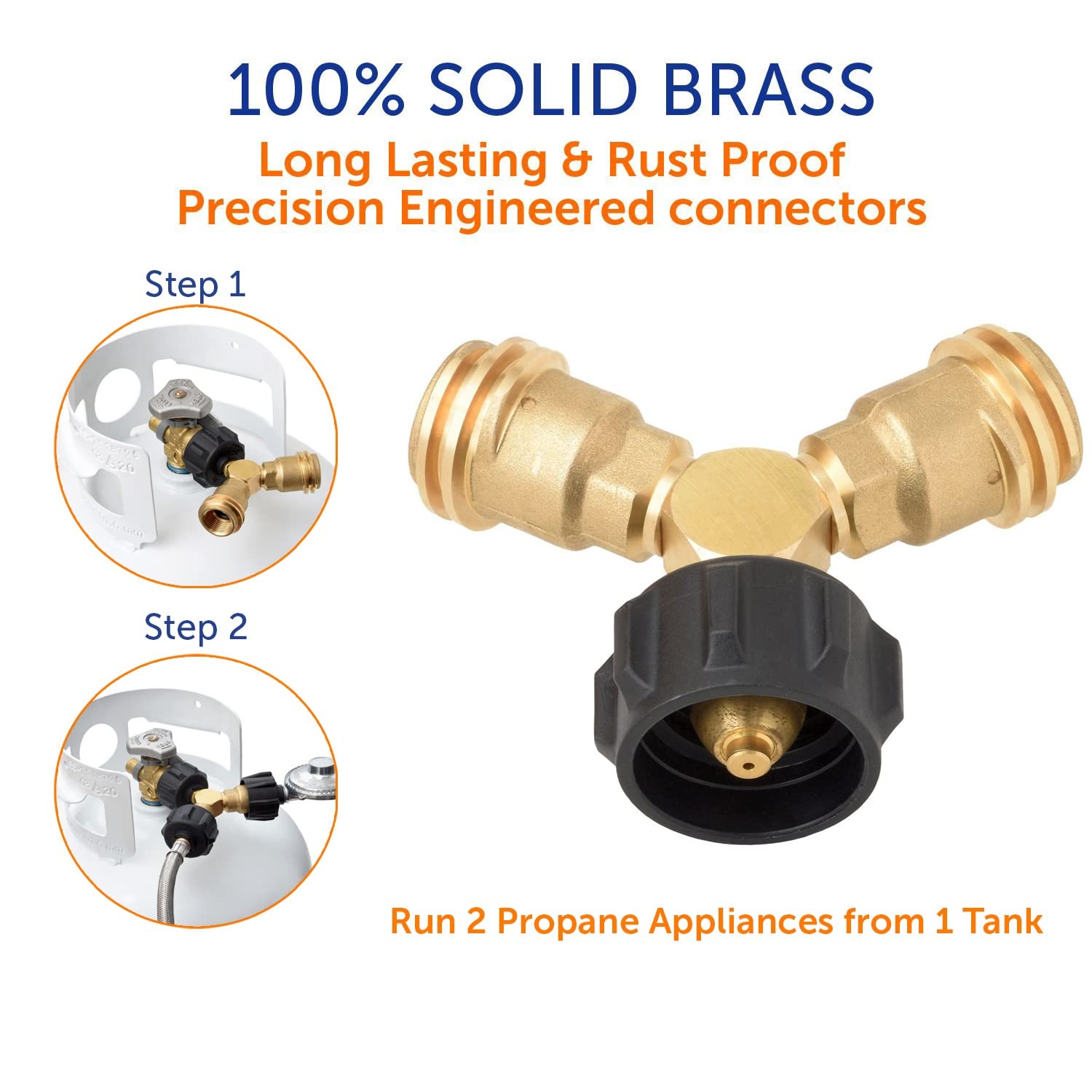 Propane Tank Flame King Y Splitter Adapter with Valves, 2-Way LP Gas Connector for 20lb Propane Tank Cylinders, Works with BBQ Grills, Camping Stoves, Gas Burners, Heaters