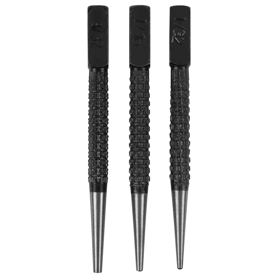 W757 Performance Tool Drop Forged Steel Punch Set with Knurled Body and Square Striking Surface - Sizes: 1/32, 1/16 and 3/32-Inch for Precision Work