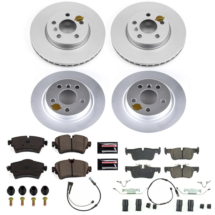 Power Stop Z23 Coated Rotor Kit CRK8105 Front and Rear Brake Rotors, Carbon Ceramic Brake Pads For Mini Cooper Clubman 2016-2019 [Model Specific]