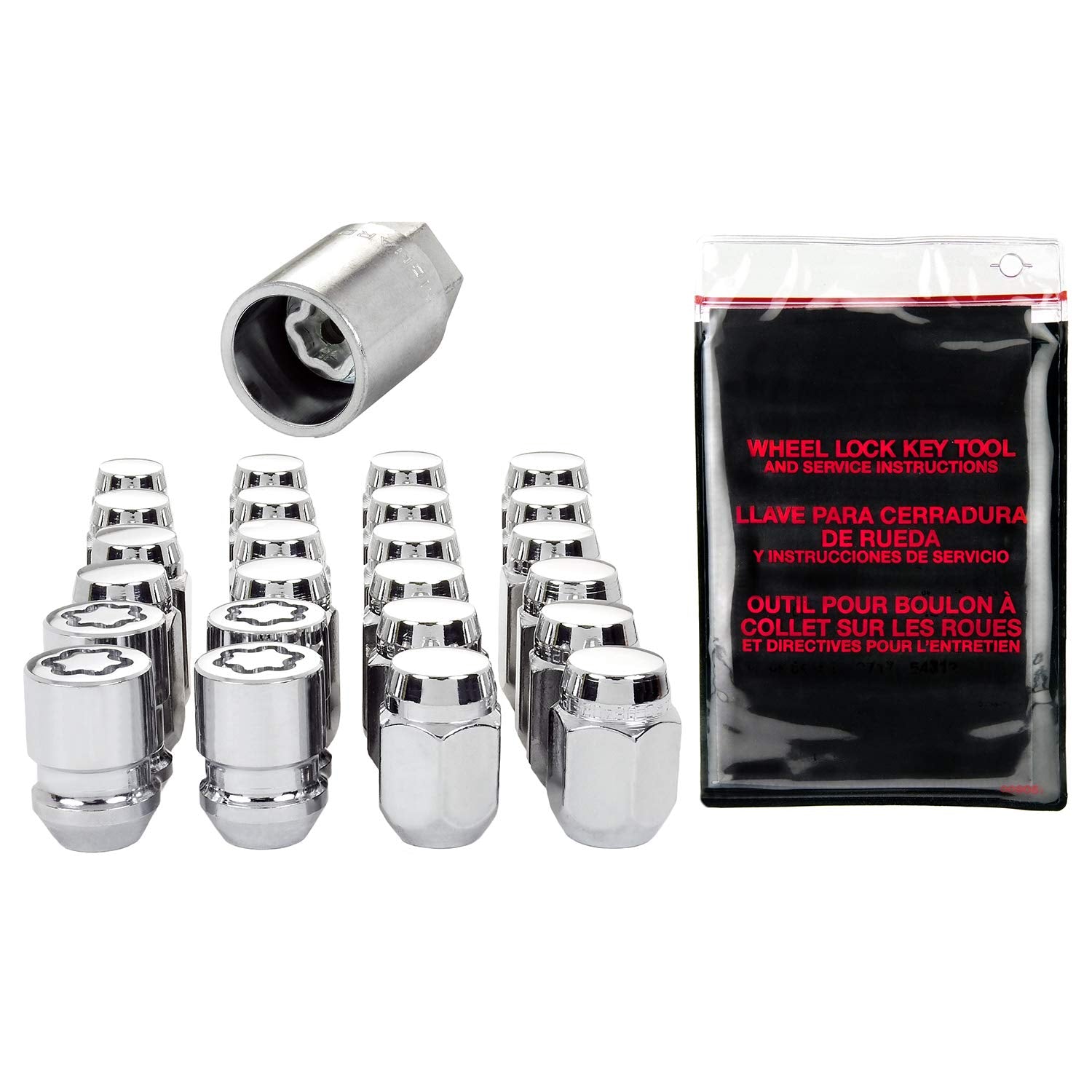 McGard Chrome Cone Seat Wheel Installation Kit 84654 (M12 x 1.25 Thread Size) - for 6 Lug Wheels,20 Lug Nuts / 4 Locks / 1 Key / 1 Storage Pouch