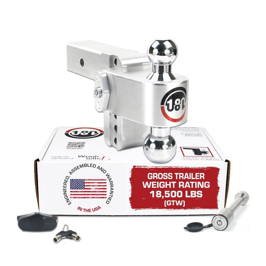 Weigh Safe Adjustable Hitch Trailer Ball Mount, 4" Adjustable Drop Hitch for 2.5" Receiver w/ 2 pc Keyed Alike Lock Set, Heavy Duty Aluminum Trailer Tow Hitch w/Chrome Plated Tow Balls, 18,500 GTW