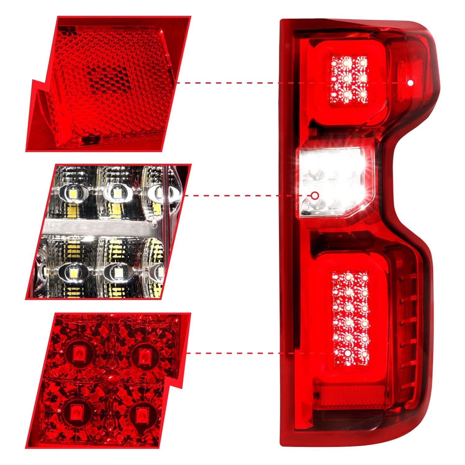 19-21 Chevy Silverado ANZO Full LED Tailights Chrome Housing Red/Clear Lens G2 (w/C Light Bars) (311416)