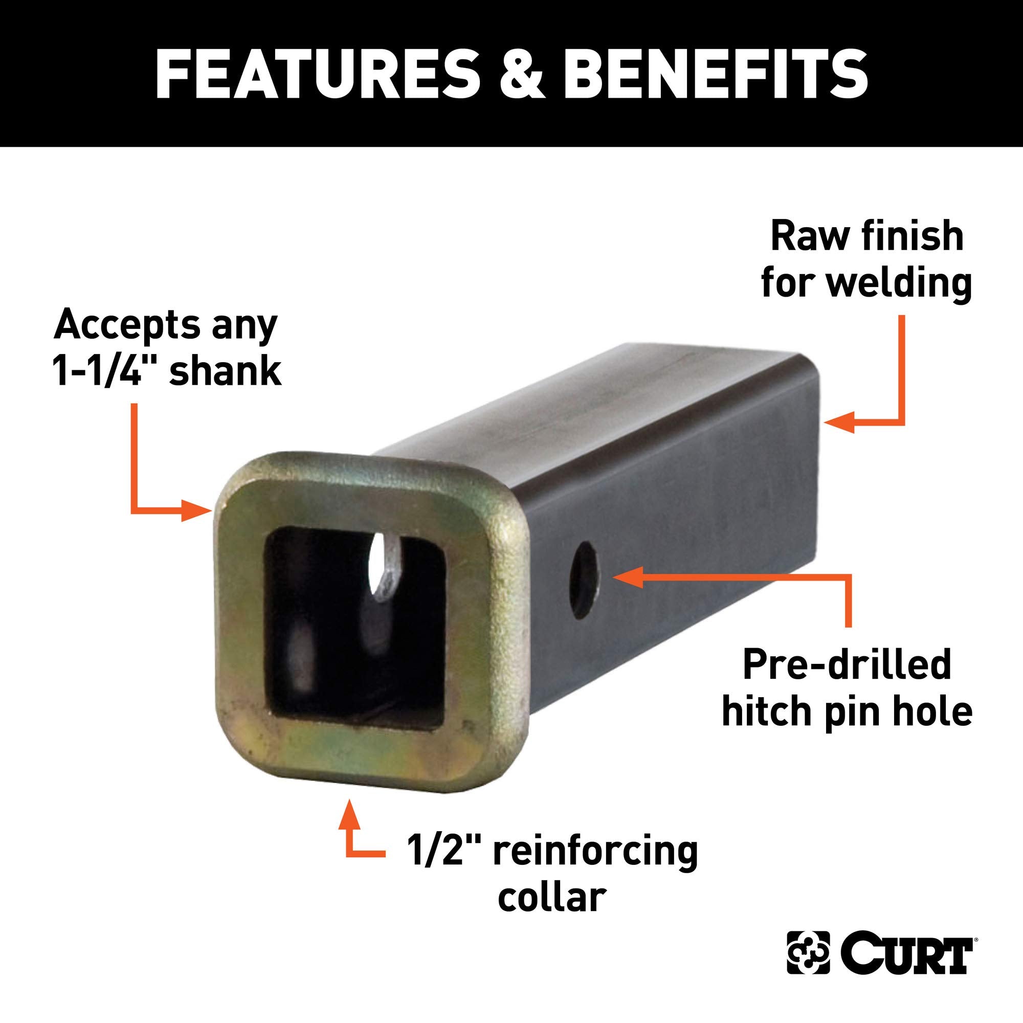 CURT 1-1/4-Inch x 6-Inch Weld-On Raw Steel Trailer Hitch Receiver Tube 49506