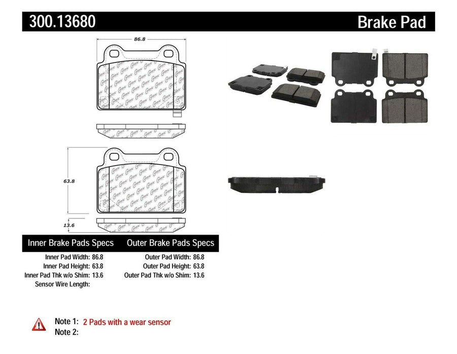 Brake Pad Centric Parts (300.13680) with Shoe, Semi-Metallic