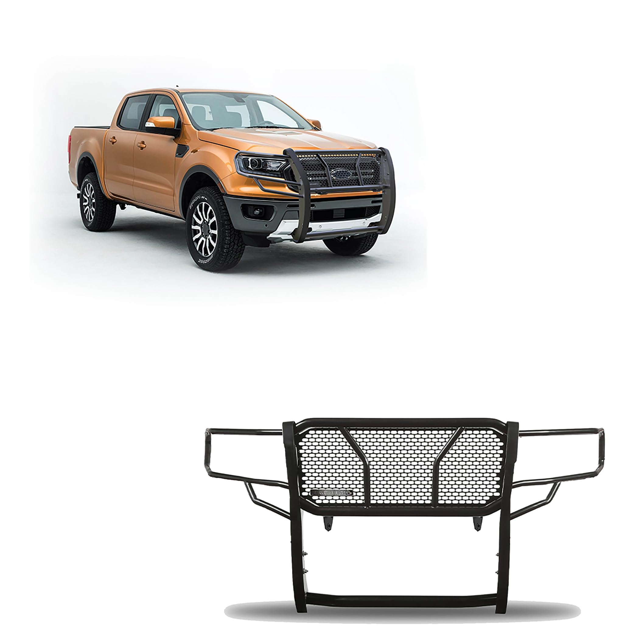 RUGGED Black Horse Heavy Duty Grille Brush Bumper Guard Modular Black Compatible with 2019-2023 Ford Ranger-RU-FORA19-B