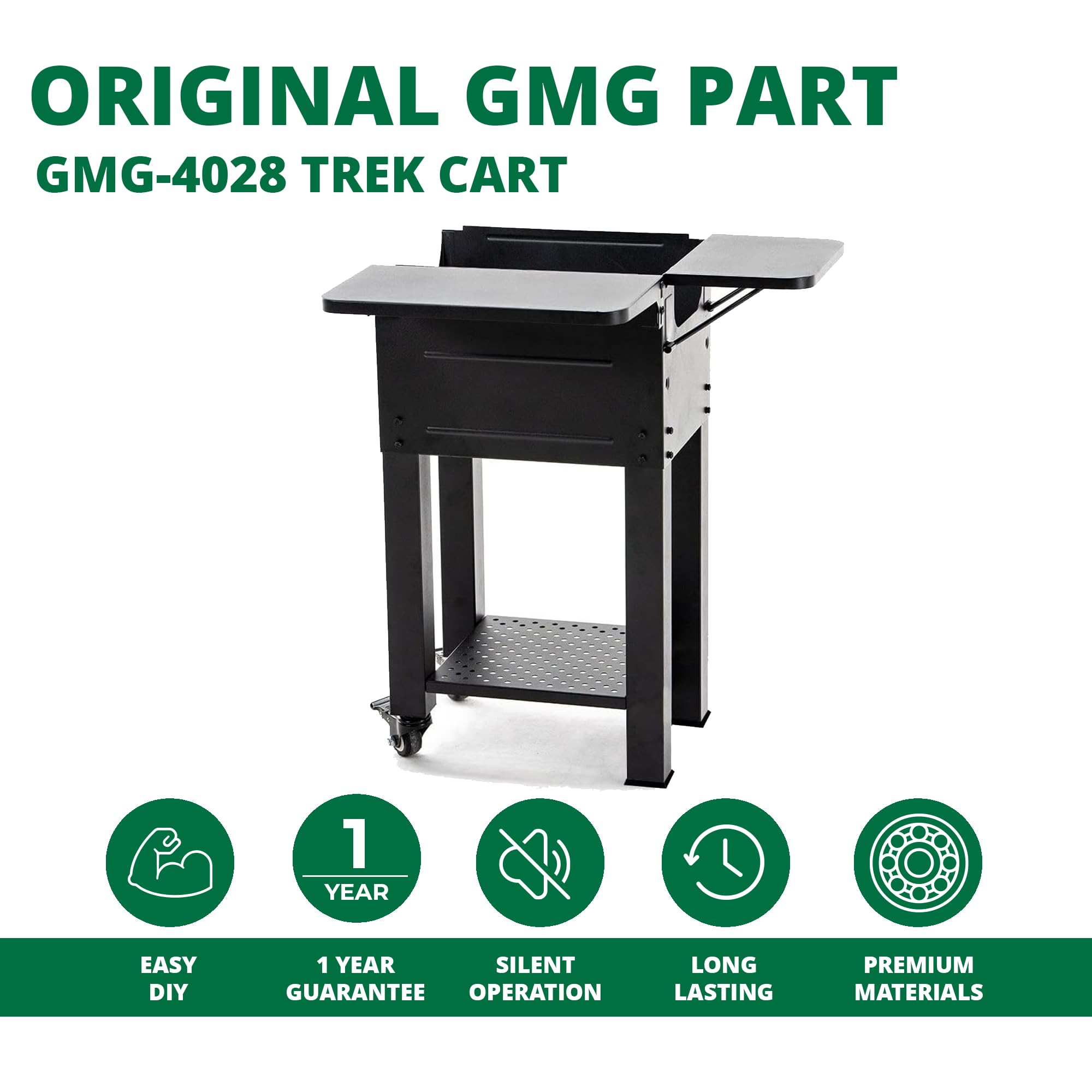 Green Mountain Grills Authentic GMG Rolling Cart for Trek & 2.0 Portable Pellet Grill - Easy Mobility & Storage Solution - Powdercoated Black