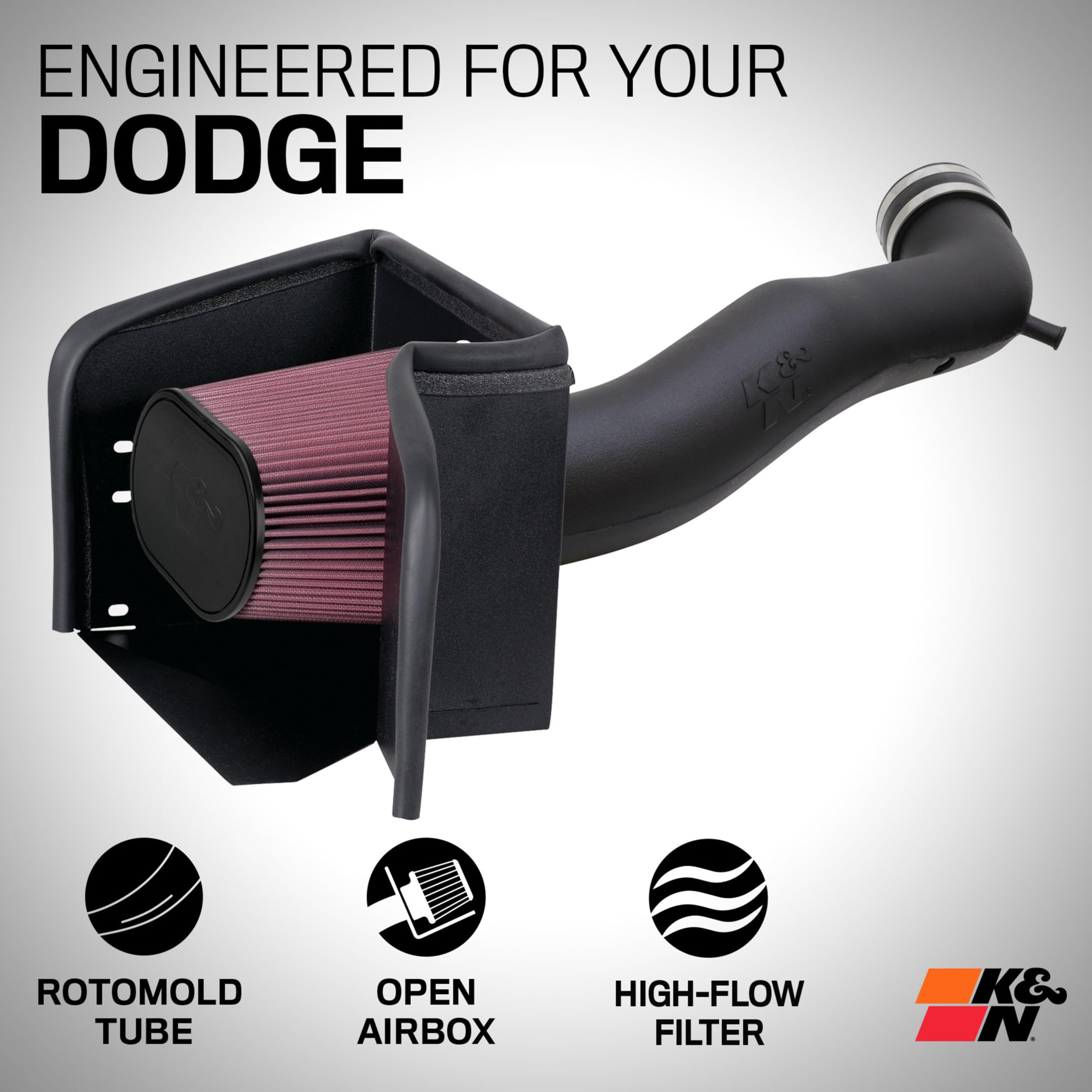 Cold Air Intake System K&N: High-Flow Air Filter, Increase Performance & Towing: Compatible with 2003-2008 Dodge/RAM: 1500, 2500, 3500, 57-1533