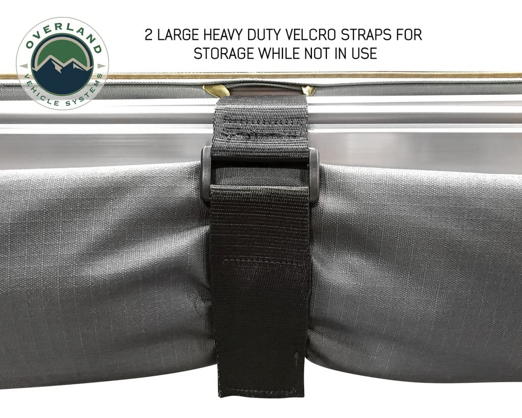 Overland Vehicle Systems Nomadic HD 2.5-8.0' Awning - 280G Poly Cotton Rip Stop Grey Body, Green Trim & 1000G PVC Black Travel Cover - 69 Square Feet of Coverage - Universal Fitment