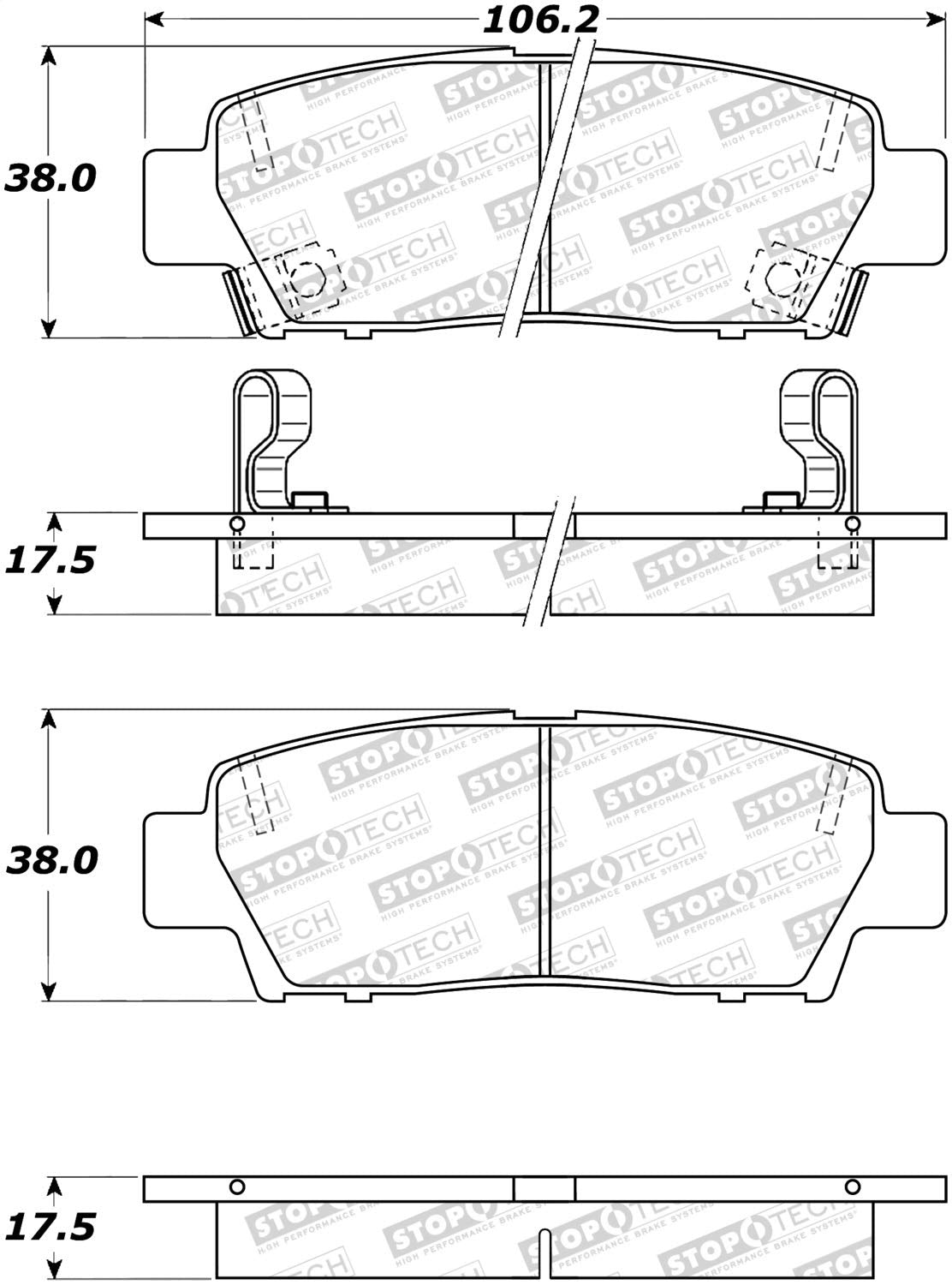 Rear StopTech 308.06720 Brake Pads with Shims and Hardware Street