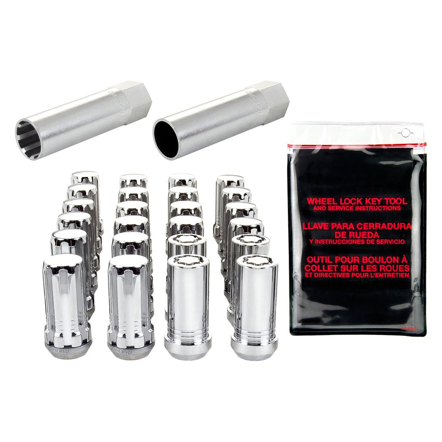 6 Lug McGard Chrome SplineDrive Wheel Installation Kit (M14 x 1.5 Thread Size); Set of 20 Lug Nuts, 1 Installation Tool, 4 Wheel Locks, 1 Key, Key Storage Pouch
