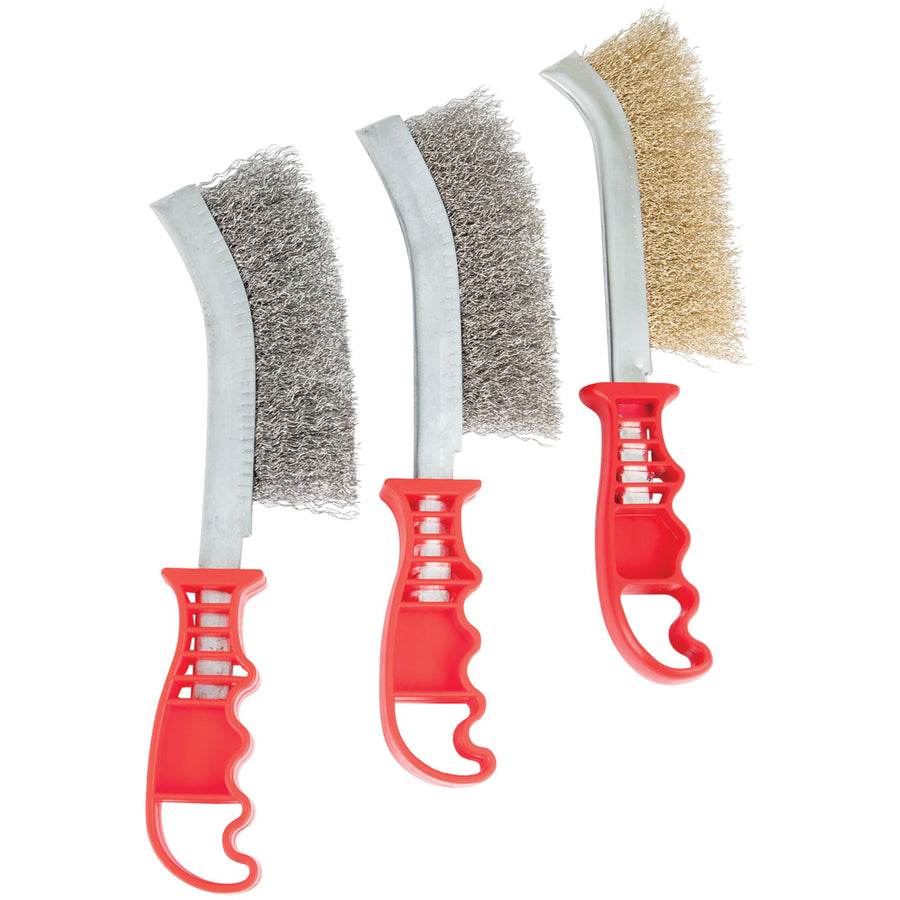 W4990 Performance Tool 3pc Hand Brush Set Stainless Steel, Galvanized and Brass Wire Brush for Cleaning Welding Slag and Rust