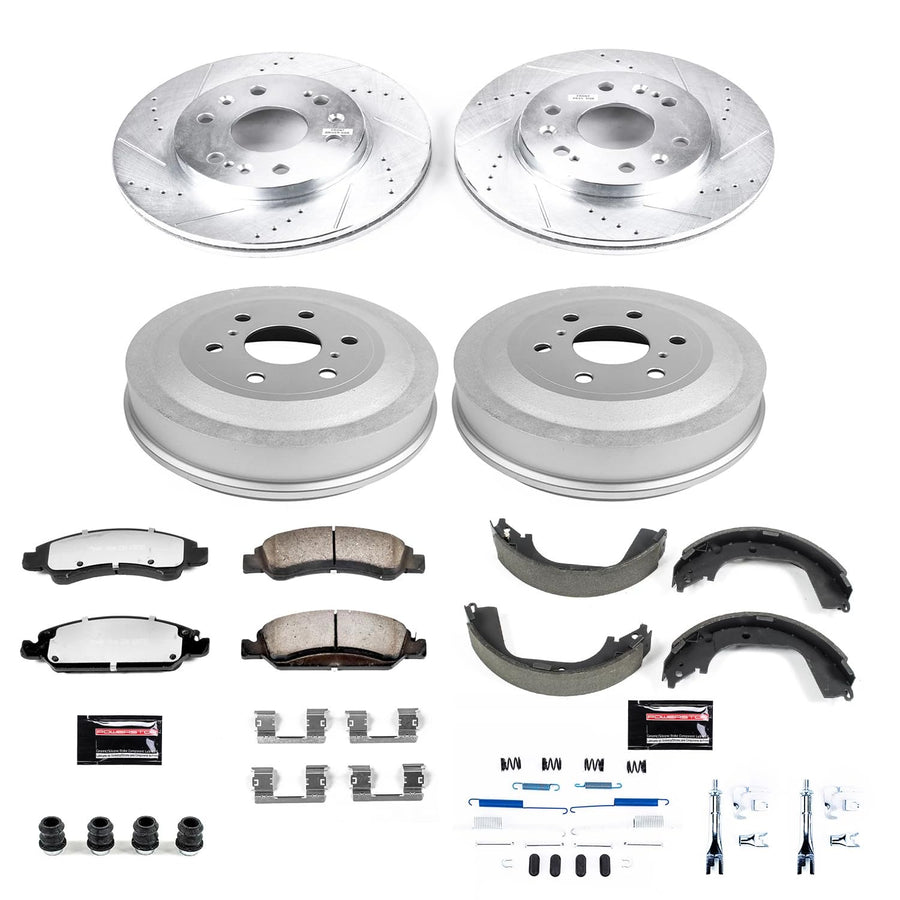 Power Stop Brake Kit Front and Rear For 2009 2010 2011 2012 2013 Chevrolet Silverado 1500 - Truck & Tow Carbon Fiber Ceramic Pads, Drums, & Drilled and Slotted Rotors Replacement, K15263DK-36