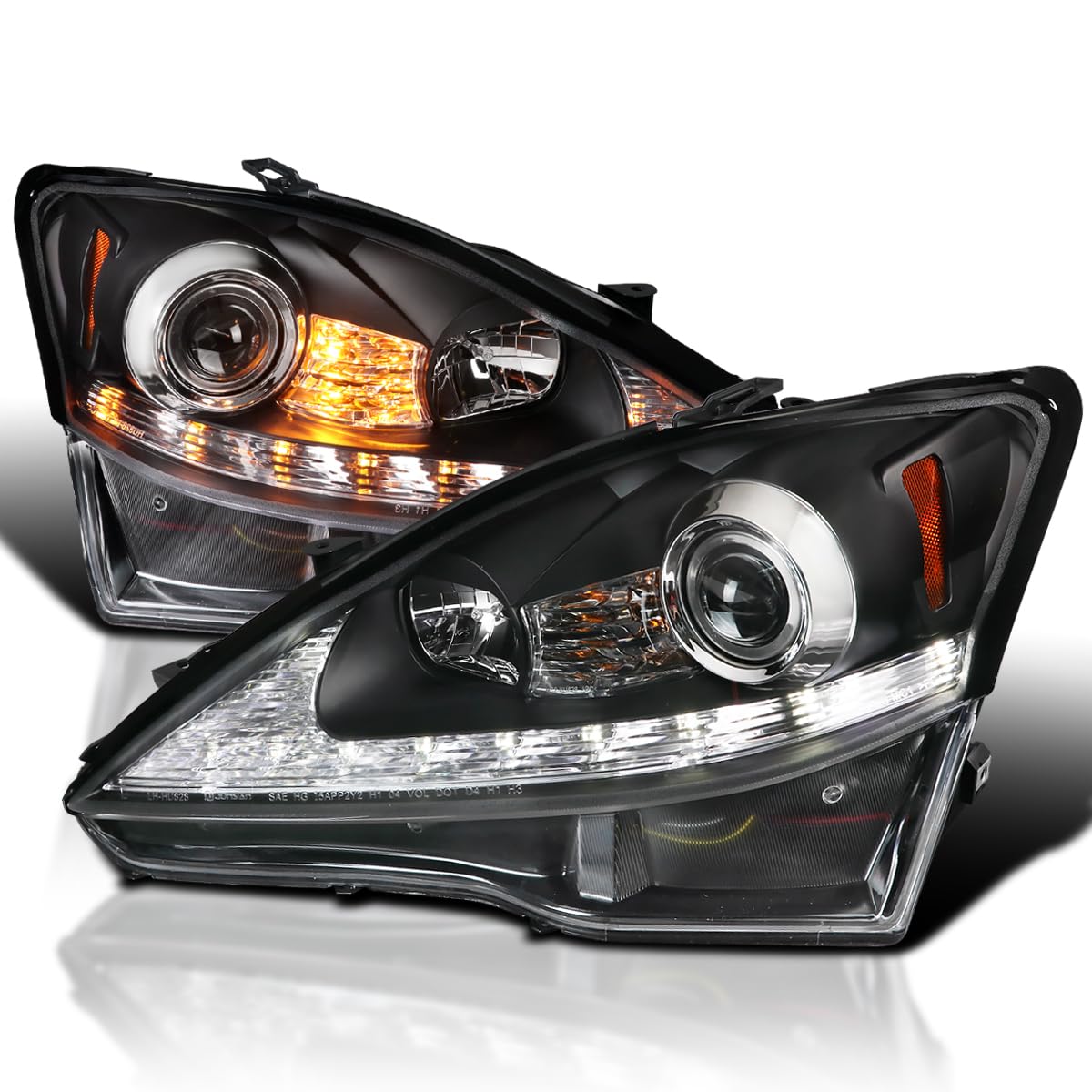 Black Projector Headlights SPEC-D TUNING w/Sequential LED Signal Compatible with 2006-2010 Lexus IS250 IS350, Left + Right Pair Headlamps Assembly