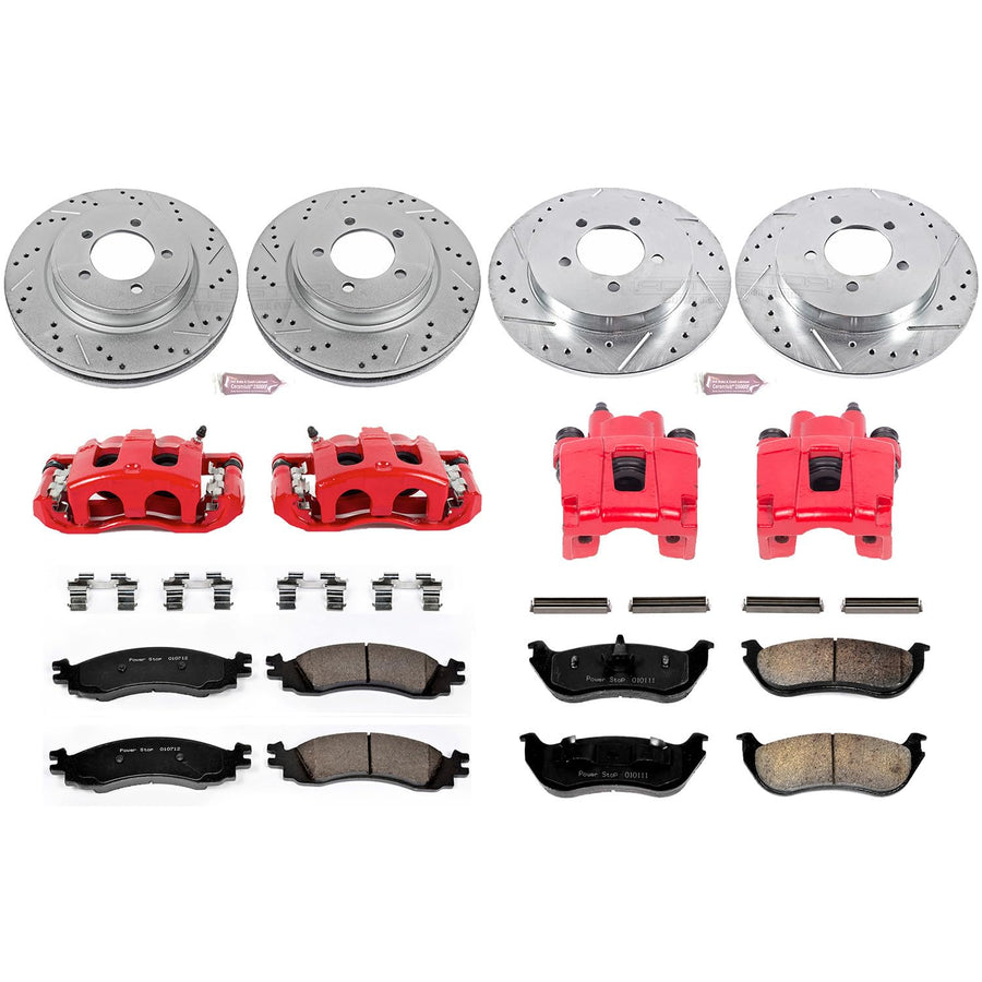 Power Stop Z23 Evolution Sport KC2721 1-Click Brake Kit with Powder Coated Calipers (Brake Pads, Drilled/Slotted Rotors) For Mercury Mountaineer 2006 [Model Specific]