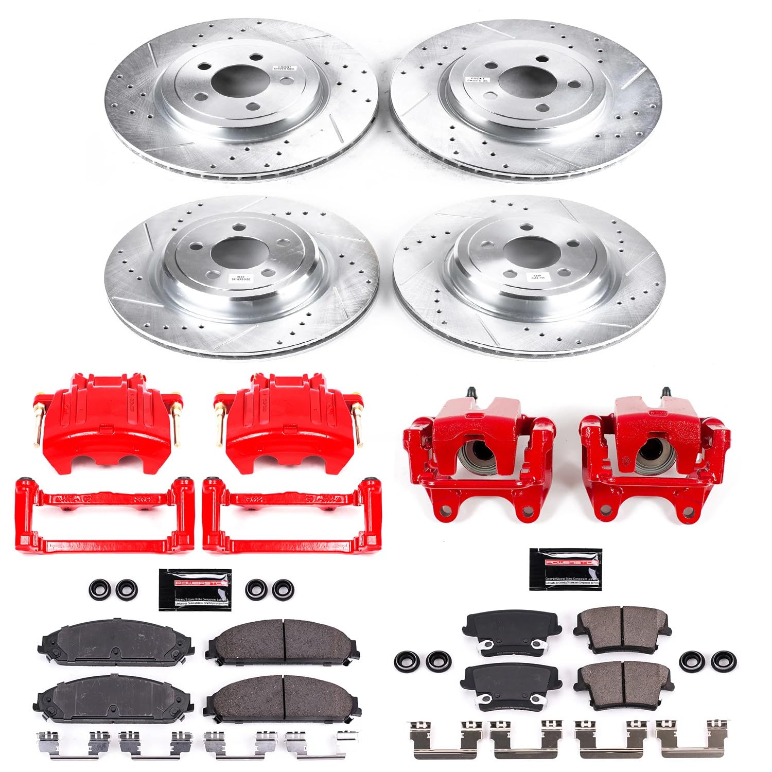 Power Stop Z23 Evolution Sport Brake Kit with Brake Pads, Powder Coated Calipers Drilled and Slotted Rotors For 2006-2008 Dodge Ram 1500 Mega Cab | 2003-2008 Ram 2500 3500