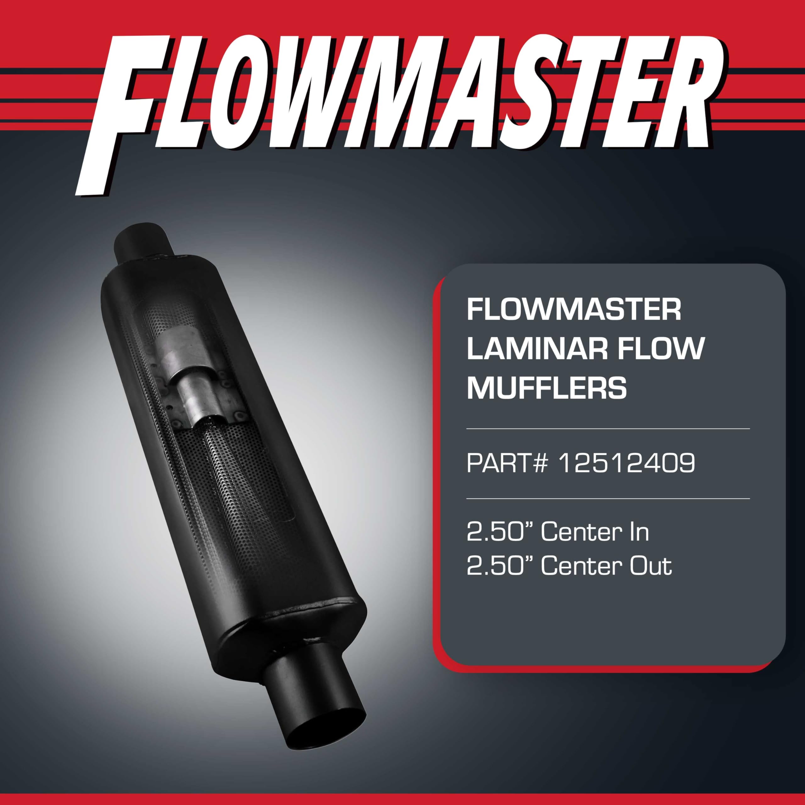 Flowmaster Super HP-2 Muffler Laminar Flow – 2.50” Center In/Center Out – Powerful Sound & Cool Shell Technology – 409 Stainless Steel – High Performance Exhaust for Muscle Cars & Trucks (12512409)