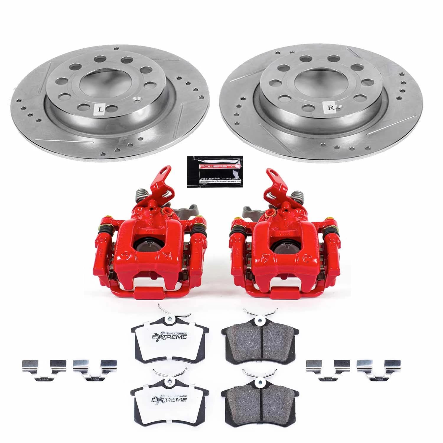 Power Stop Z26 KC5671A-26 Rear Caliper Kit-Drilled/Slotted Rotors, Carbon Ceramic Pads, Calipers For Volkswagen Beetle 2013-2017, Volkswagen Jetta 2018 [Model Specific]