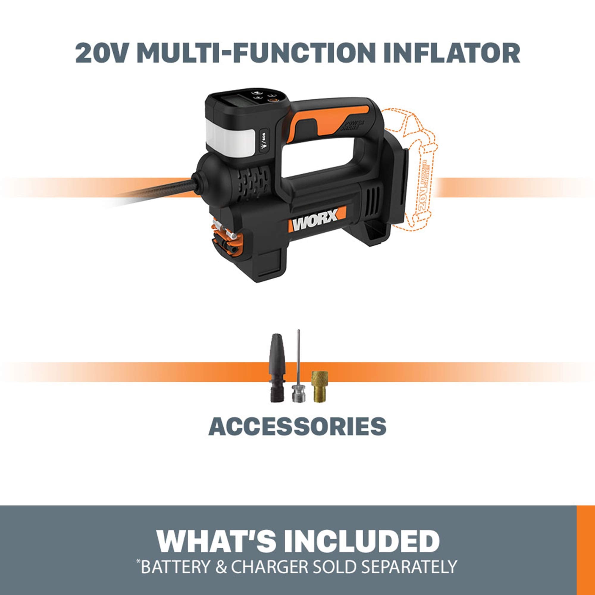 20V Power Share Worx WX092L.9 Portable Air Pump Inflator (Tool Only)