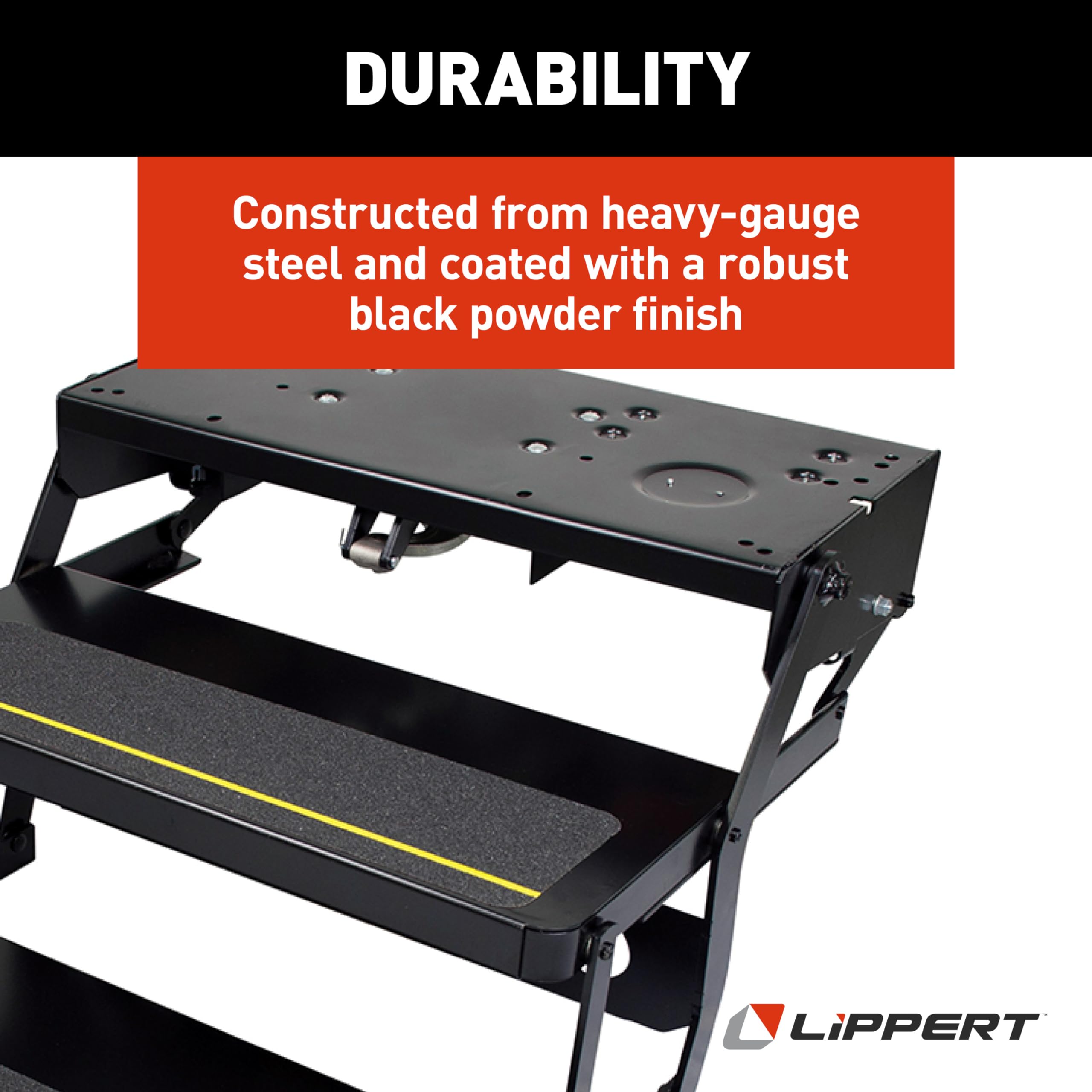 Lippert Double Tread Platinum Series Electric RV Steps — Automatically Extending RV Travel Trailer Steps — Heavy-Gauge Steel — 24" Wide Treading — Non-Slip Surace — 12V Motor — 372558