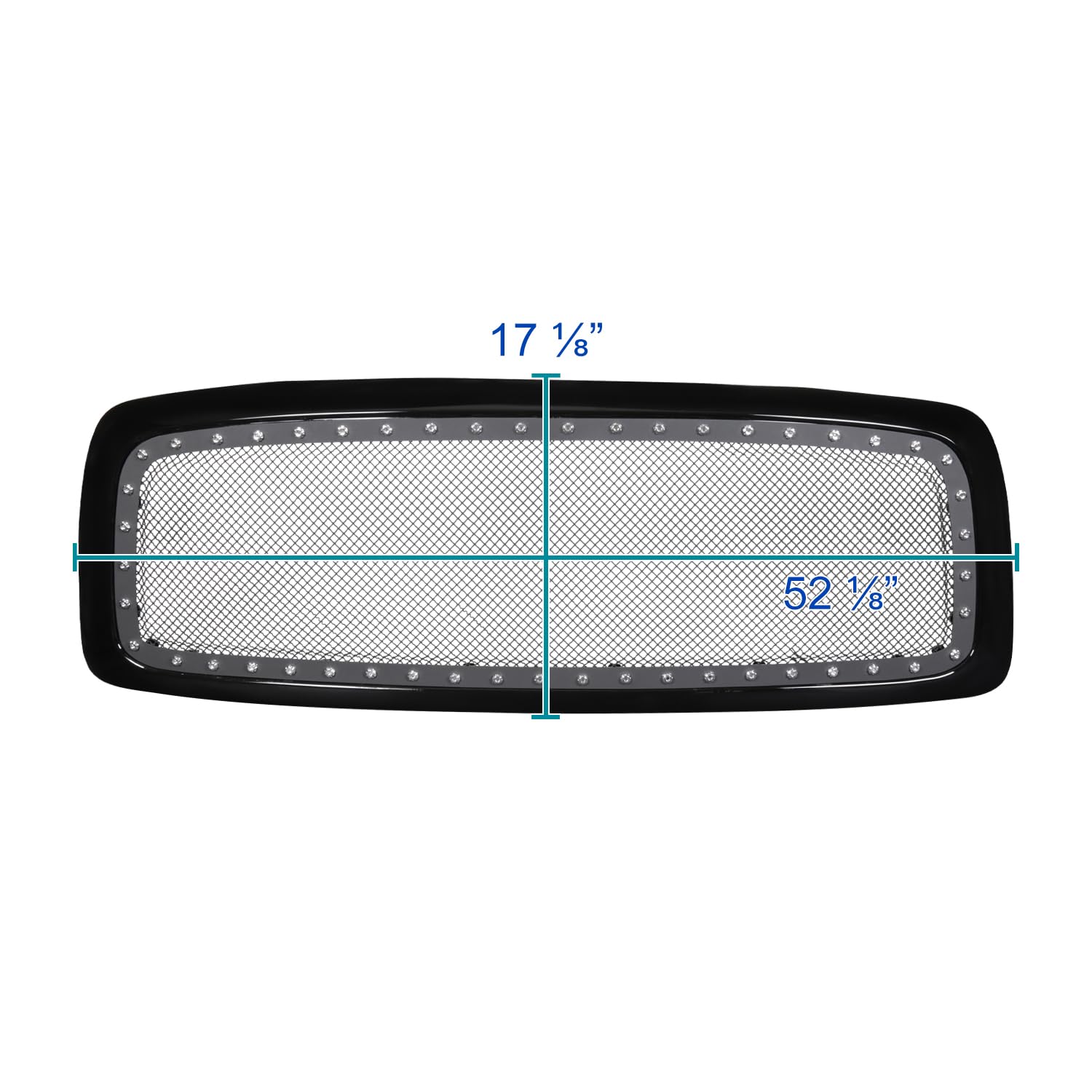 Glossy Black SPEC-D TUNING Rivet Bolt Mesh Style Front Hood Grille w/Shell Compatible with 2002-2005 Dodge Ram 1500, 2003-2005 Dodge Ram 2500 3500