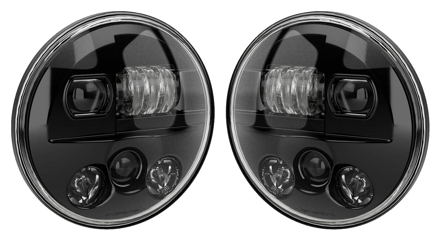 JW Speaker Model 8730 LED Headlight, 7 Inch Round, Set of 2 (Unheated Black)