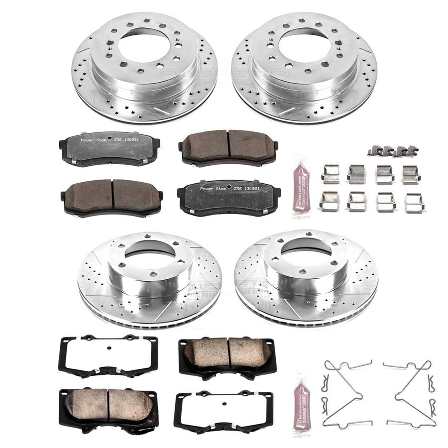 Power Stop Brake Kit Front and Rear For 2001 2002 2003 2004 2005 2006 2007 Toyota Sequoia - Truck & Tow Carbon Fiber Ceramic Pads & Drilled and Slotted Rotors Replacement, K2325-36