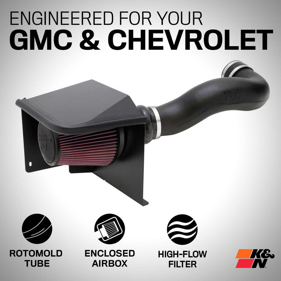 Cold Air Intake System K&N: High-Flow Air Filter, Increase Performance & Towing: Compatible with 2007-2008 Chevy/GMC/Cadillac Silverado, Suburban, Tahoe, Sierra, Yukon, Escalade, Avalanche, 57-3058