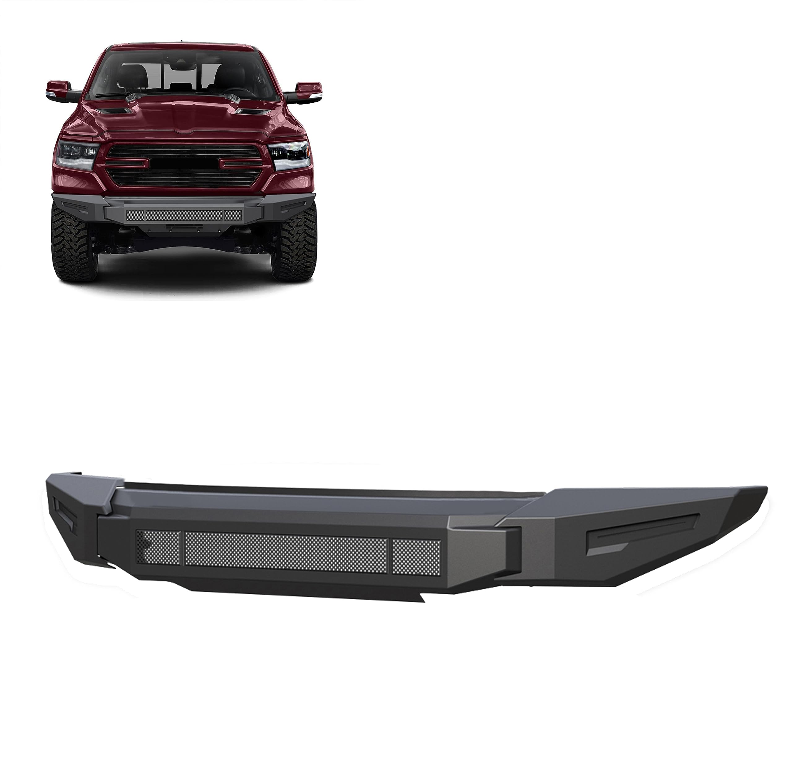 Heavy Duty Black Horse Armour II Modular Front Bumper Matte Black Compatible with 2019-2024 Ram 1500 (Excl. Rebel&TRX Trim,19-23 Ram 1500 Classic and 20-22 Ram 1500 Diesel Models)-AFB-RA20-BU