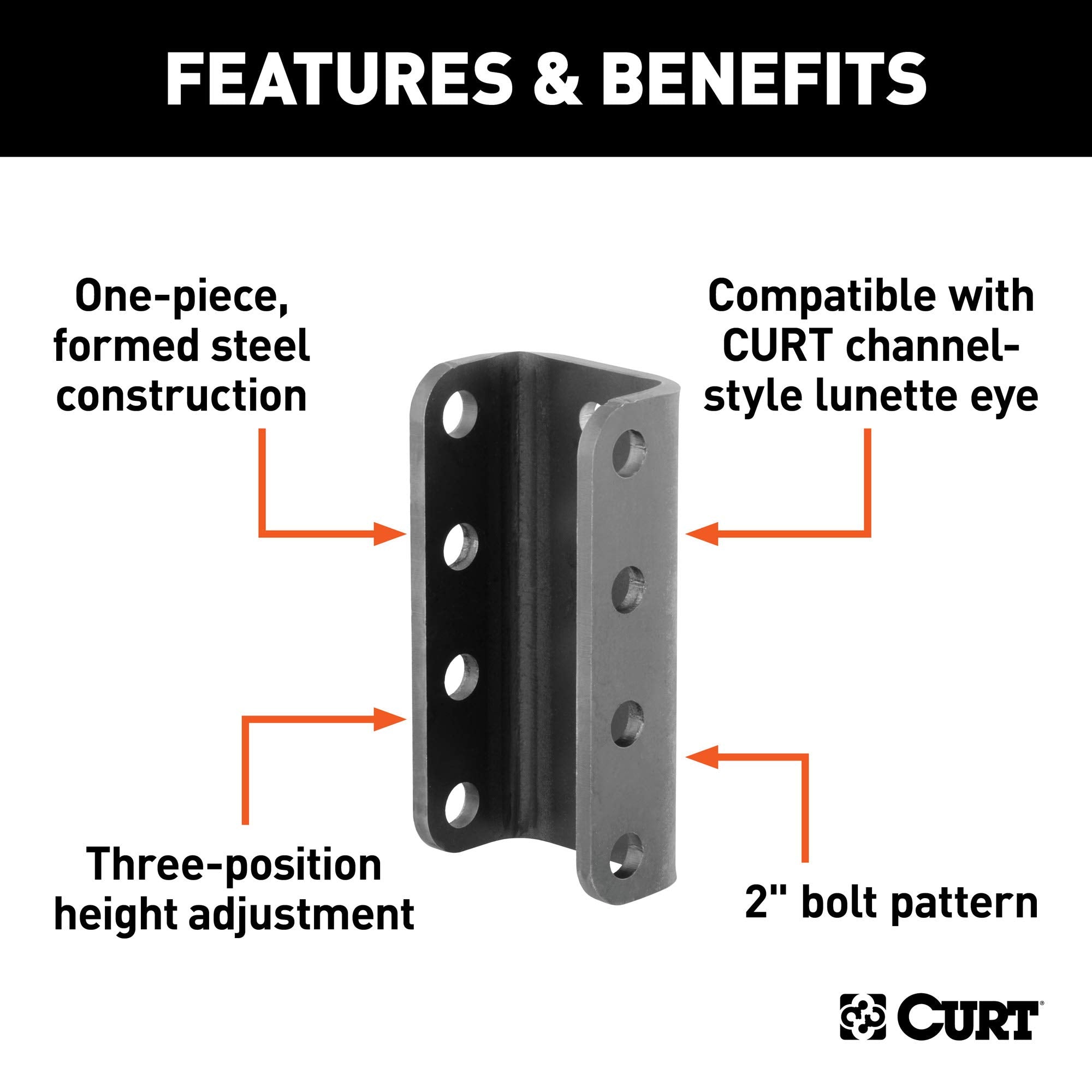 CURT Adjustable Lunette Ring or Coupler Channel 3-Inch ID x 7-1/2-Inch, 2-In Bolt Pattern 48610