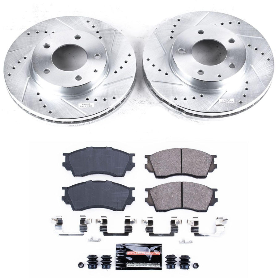 Power Stop K1186 Z23 Carbon Fiber Brake Pads with Drilled & Slotted Brake Rotors Kit For Mazda Millenia 1995-2000 [Model Specific]