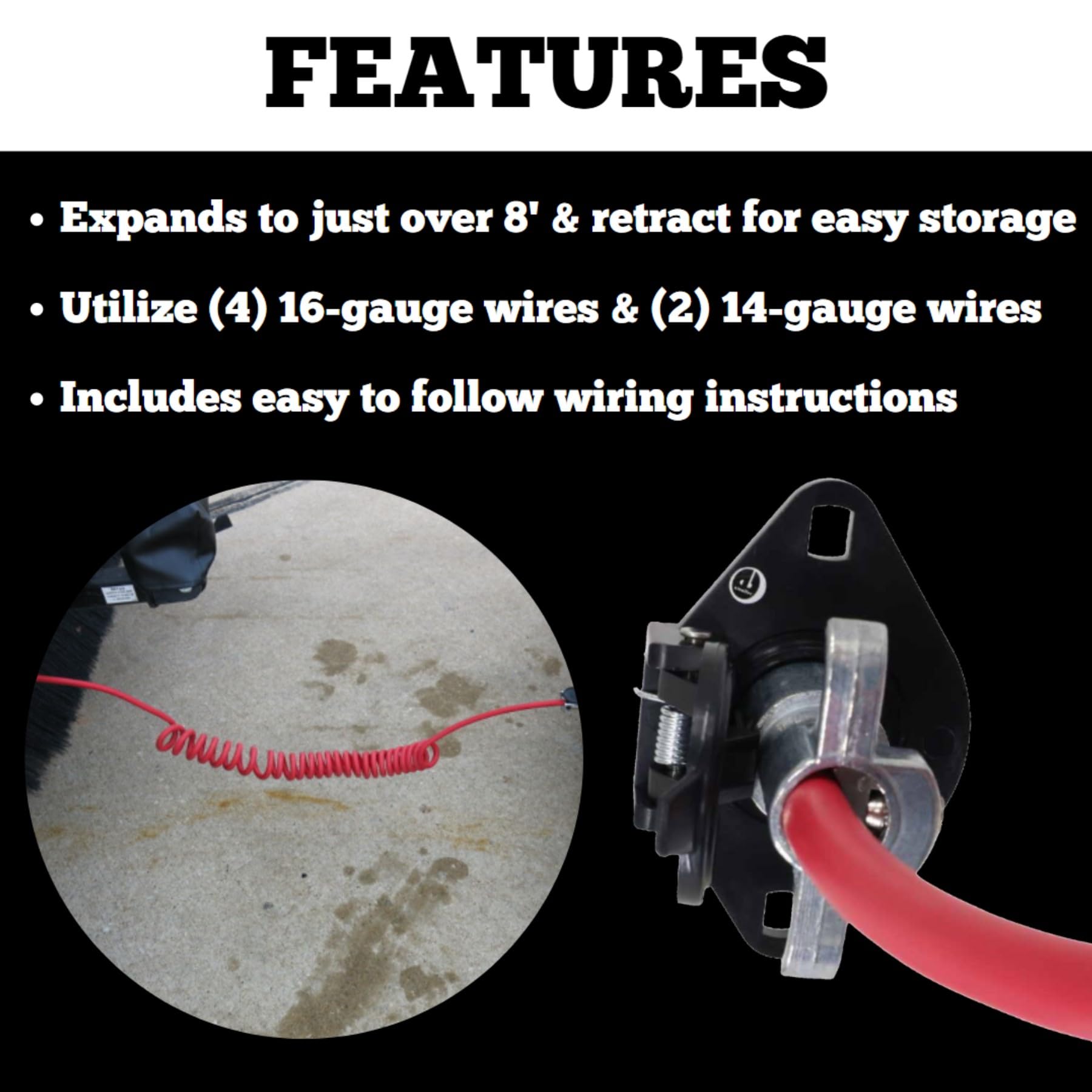 Flexo-Coil Roadmaster 146-7 Power Cords Compatible with Motorhomes with 6-7 Way Sockets | Durable Coil Design Provides Reliable Electrical Connection Between Motorhome & Towed Vehicle