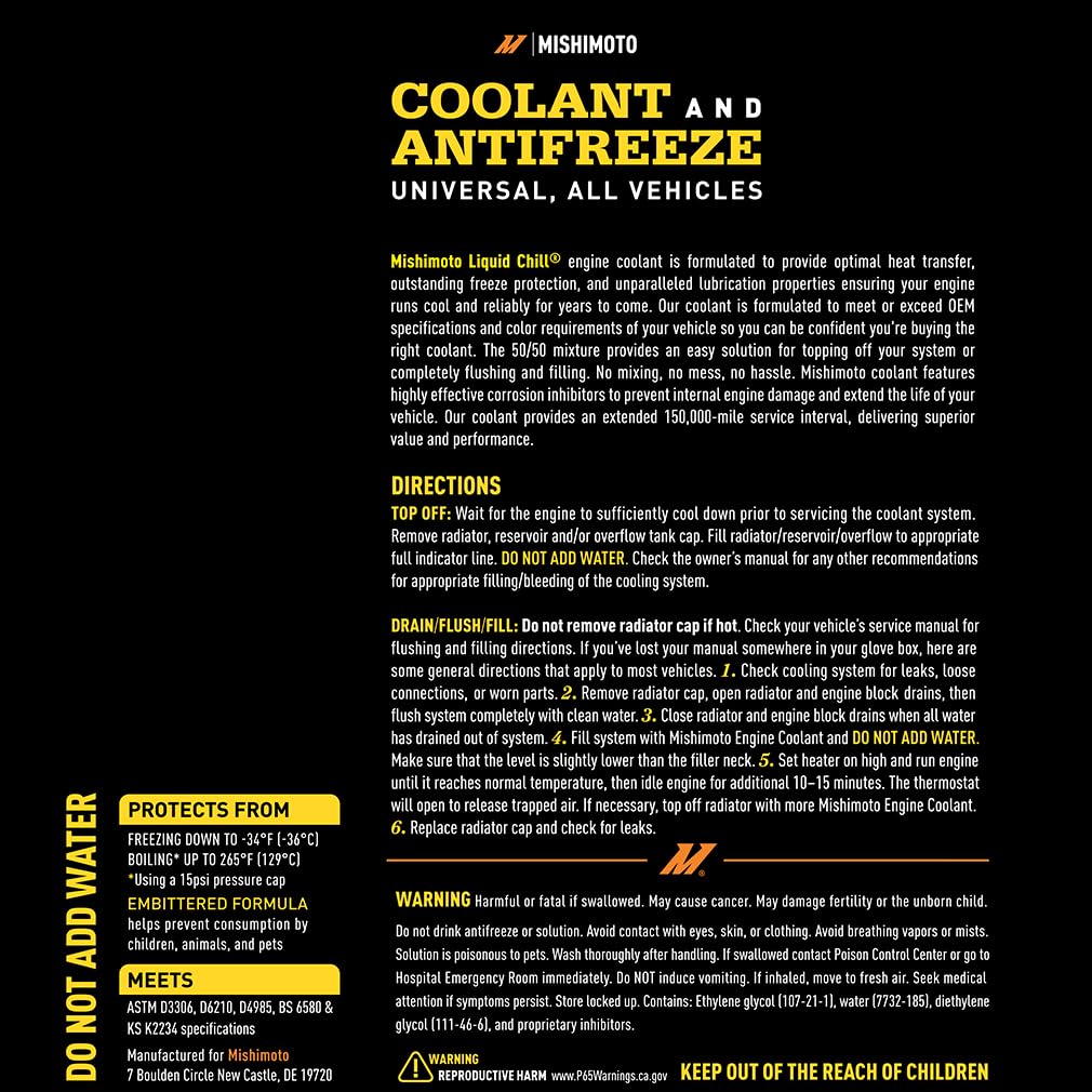 Liquid Chill® Mishimoto OE Coolant, Yellow, Universal, 1 Gallon