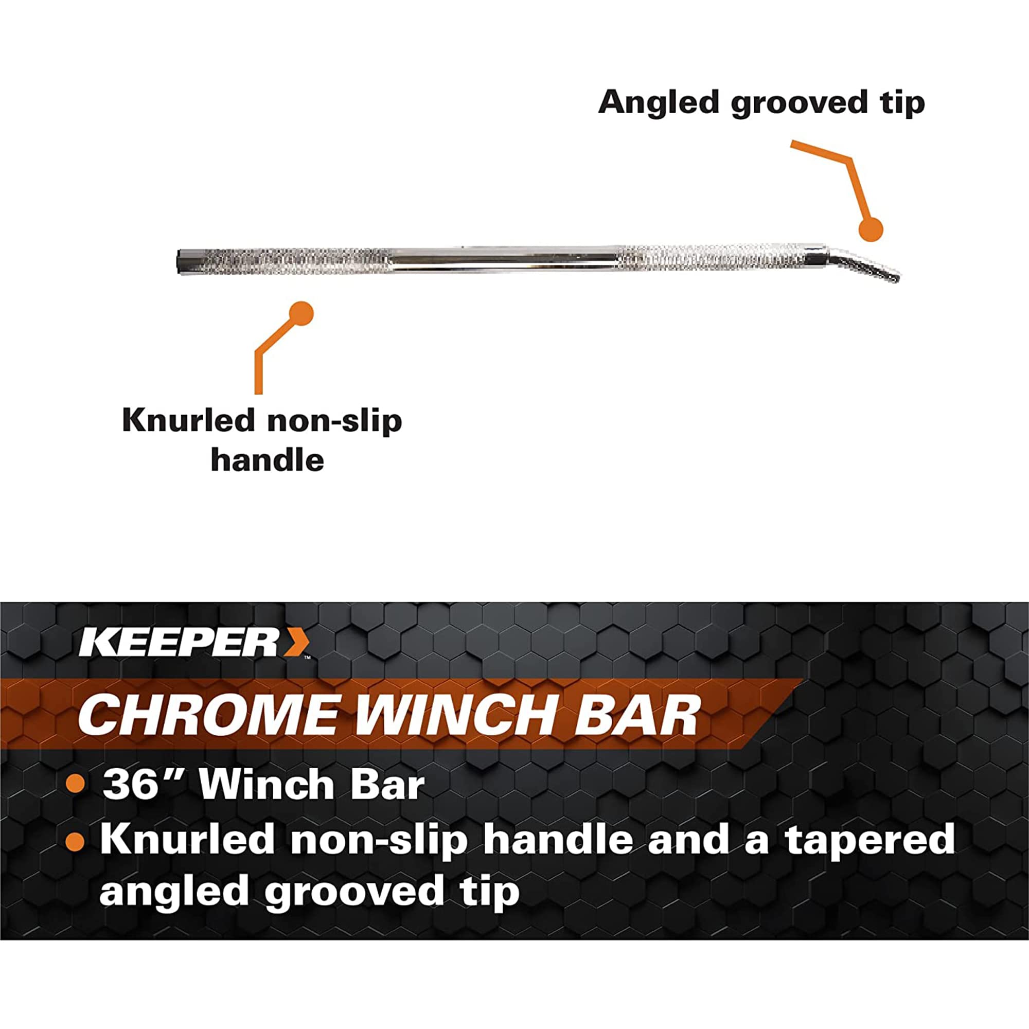 36” Keeper Winch Bar, Chrome - Use with Deep Storage Bolt-On or Weld Style Winch