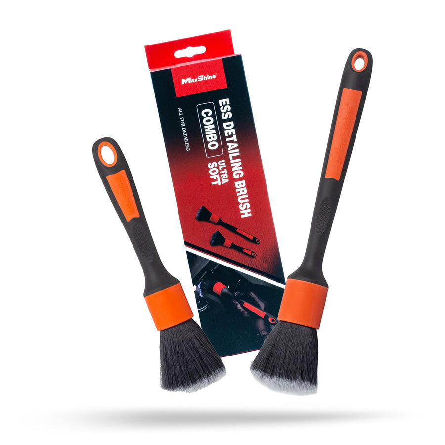 Maxshine Detailing Brush ESS Combo, Red, 2-Piece Set, Ultra Soft 612 Nylon Bristles, Non-Slip Handle, Chemical & Heat Resistant | Precision Cleaning for Auto Interior & Exterior
